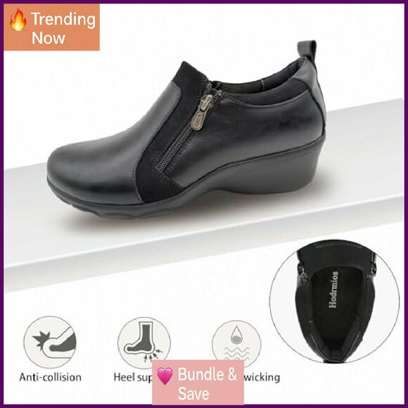 Women's Black Ankle Boots Dual Zippers Comfort Work Casual Shoes - Picture 5 of 8